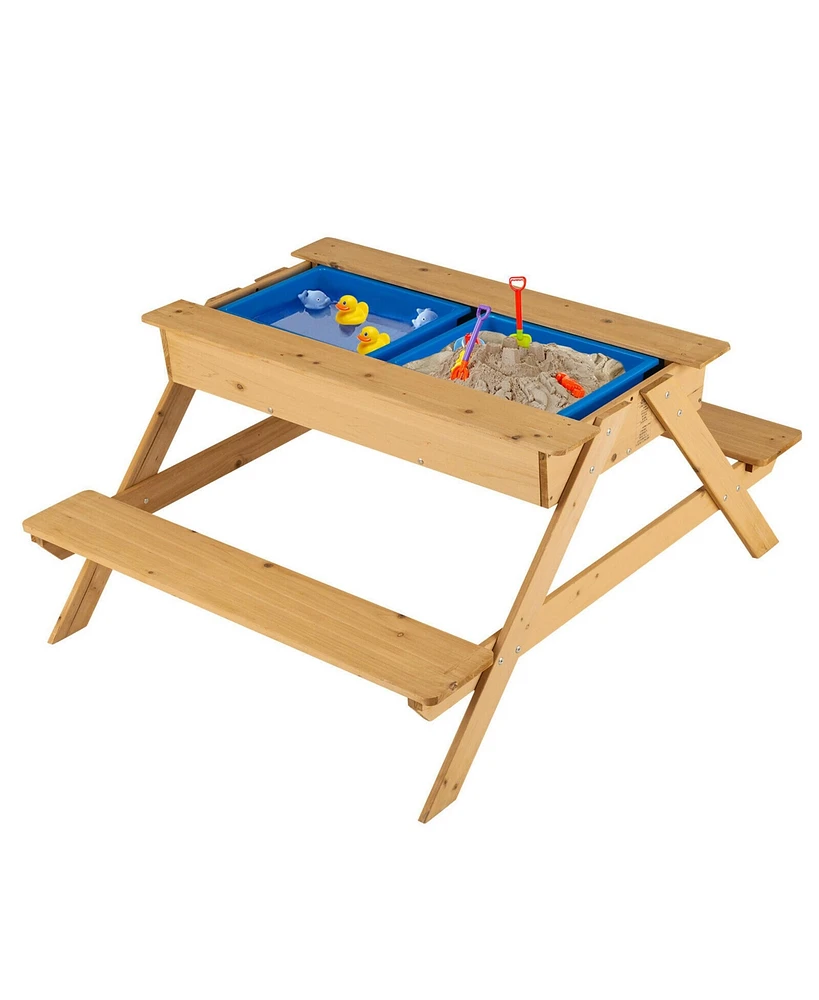 Gymax 3 in 1 Kids Picnic Table Wooden Outdoor Water Sand Table w/ Play Boxes