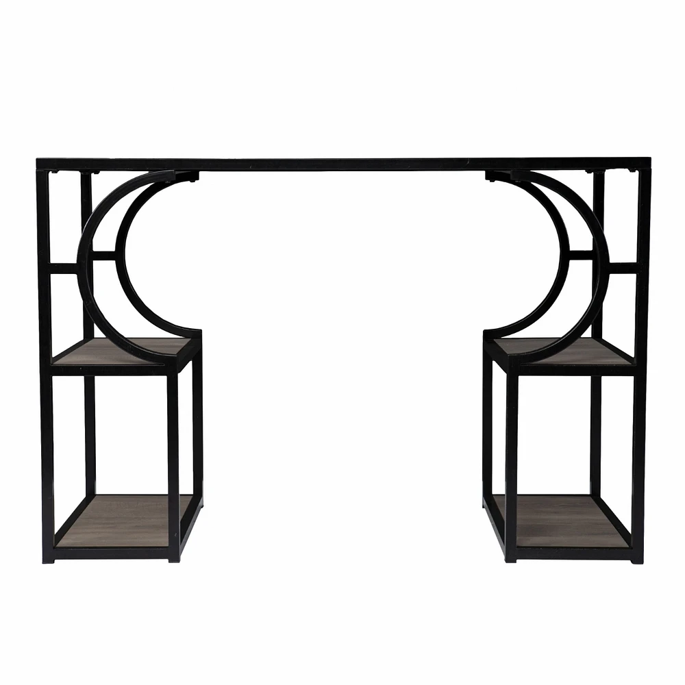 Modern Farmhouse Writing Desk – Solid Wood Top & Iron Frame with Storage