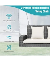 2-Person Patio Pe Wicker Hanging Porch Swing Bench Chair Cushion 800 Pounds