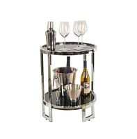 Contemporary Round Mirrored End Table with Glass Top and Shelf