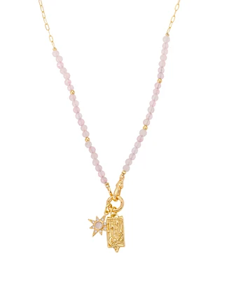 Unwritten Rose Quartz and Mother of Pearl Beaded Celestial Charm Necklace