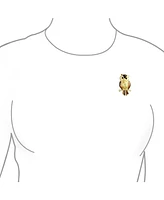 Bling Jewelry Lucky Large Fashion Golden Brown Enamel Owl Brooch Pin on Branch Gold Plated