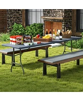 8 ft Portable Folding Table 350 Lbs Fold-in-Half Table with Hdpe Tabletop