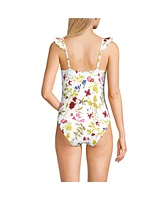 Lands' End Women's Balconette Ruffle High Leg One Piece Swimsuit