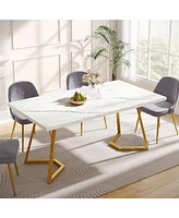 Tribesigns Gold Dining Dinner Table: 55 Inches Modern White Dining Room Table with Golden Legs, Faux Marble Small Kitchen Table for 6, Rectangular Din