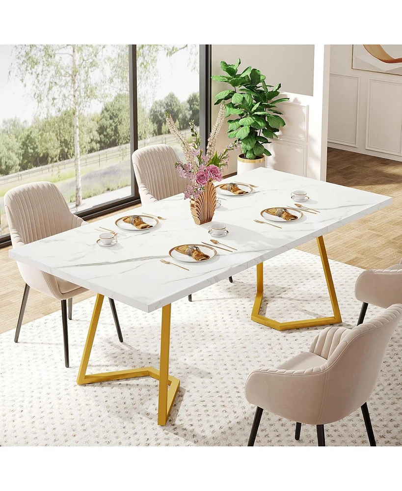 Tribesigns Gold Dining Dinner Table: 55 Inches Modern White Dining Room Table with Golden Legs, Faux Marble Small Kitchen Table for 6, Rectangular Din