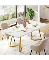 Tribesigns Gold Dining Dinner Table: 55 Inches Modern White Dining Room Table with Golden Legs, Faux Marble Small Kitchen Table for 6, Rectangular Din
