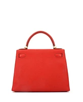 Pre-Owned Hermes Kelly 28 Handbag Red Chevre de Coromandel with Gold Hardware