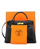 Pre-Owned Hermes Kelly 32 Handbag Black Box Calf with Gold Hardware
