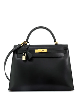 Pre-Owned Hermes Kelly 32 Handbag Black Box Calf with Gold Hardware