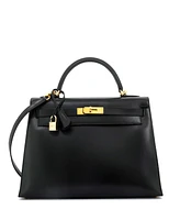 Pre-Owned Hermes Kelly 32 Handbag Black Box Calf with Gold Hardware