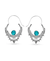 Bling Jewelry Western Style Boho Hoop Earrings Reconstituted Turquoise Silver Plated
