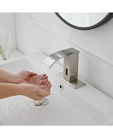 Battery Powered Touchless Single Hole Bathroom Faucet Motion Sensor Deck Mount With Drain Kit Brushed Nickel