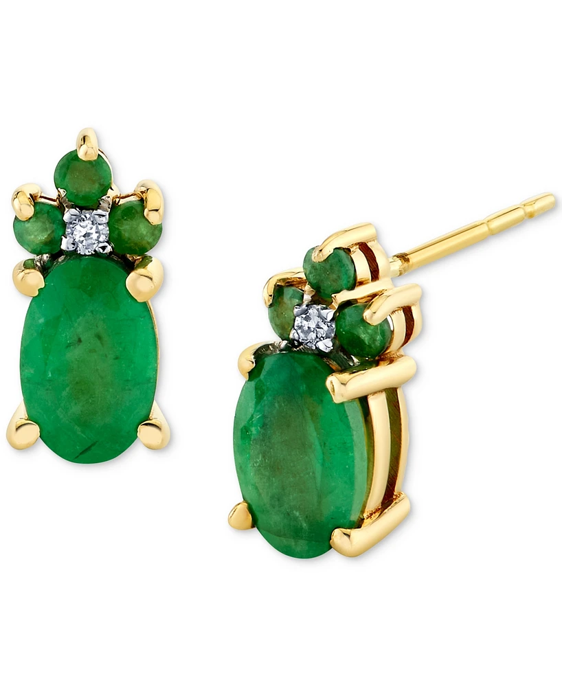 Emerald (1-1/5 ct. t.w.) & Diamond Accent Oval Stud Earrings in 14k Gold