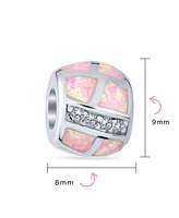 Bling Jewelry Geometric Cz Pink Opal Charm Bead Sterling Silver for European Bracelets