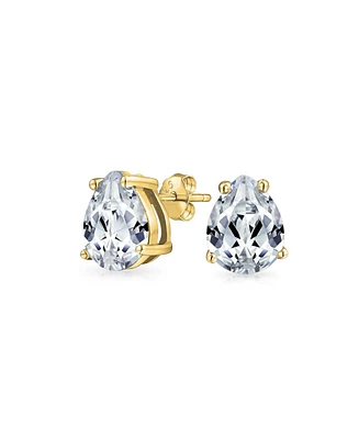 Bling Jewelry Pear Shape Cz Stud Earrings Teardrop Solitaire 14K Gold Sterling Silver 6-9MM