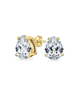 Bling Jewelry Pear Shape Cz Stud Earrings Teardrop Solitaire 14K Gold Sterling Silver 6-9MM