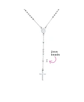 Bling Jewelry Religious Christian Virgin Mary and Cross Rosary Chain Drop Necklace Silver Tone