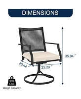 6-Piece Metal Outdoor Patio Dining Set with Square Table with 1.65 in. Umbrella Hole and Swivel Chairs