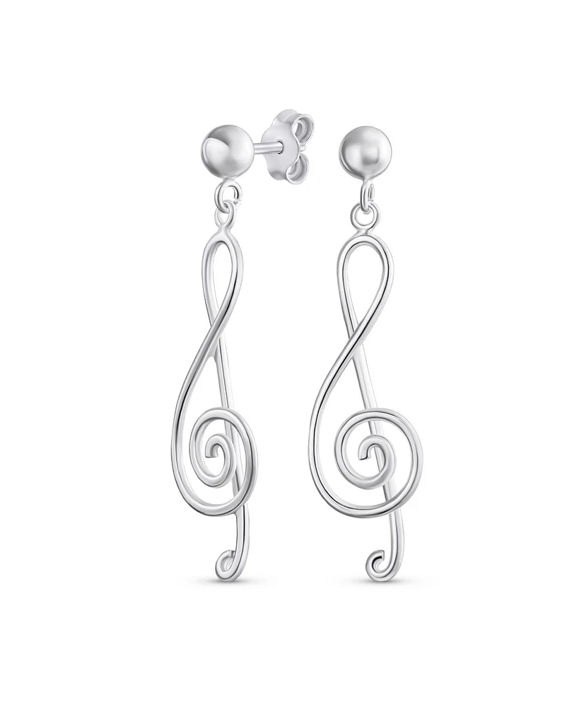 Bling Jewelry Musical Music Treble Clef Note Large Dangle Stud Earrings .925 Sterling Silver