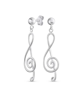 Bling Jewelry Musical Music Treble Clef Note Large Dangle Stud Earrings .925 Sterling Silver
