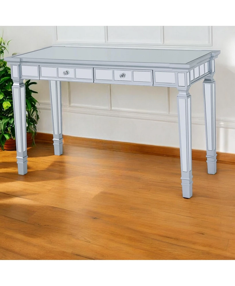 47" Silver Mirrored Writing Desk With Two Drawers