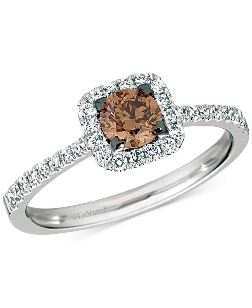 Le Vian Chocolatier Chocolate Diamond & Vanilla Diamond Halo Ring (3/4 ct. t.w.) in 14k White Gold