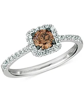 Le Vian Chocolatier Chocolate Diamond & Vanilla Diamond Halo Ring (3/4 ct. t.w.) in 14k White Gold