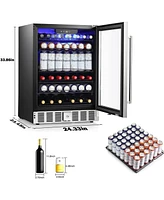 Cowsar 24" Wine Refrigerator, 5.1 Cu.Ft Beverage Cooler, Under Counter Stainless Steel Beverage Cooler with Glass Door