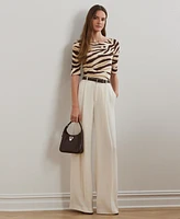 Lauren Ralph Women's Zebra-Print Stretch Cotton Boatneck Tee
