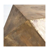 Rustic Charm Hexagonal End Table with Square Top and Distressed Wood Finish