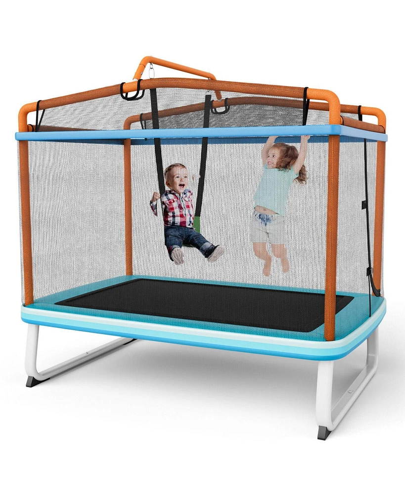 6 Feet Rectangle Trampoline with Swing Horizontal Bar and Safety Net