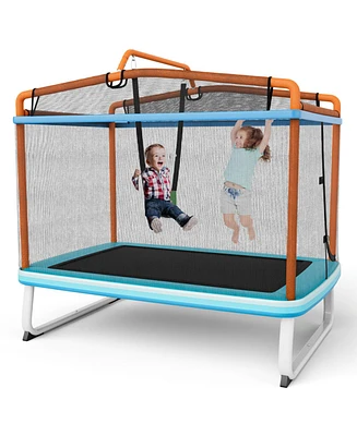6 Feet Rectangle Trampoline with Swing Horizontal Bar and Safety Net
