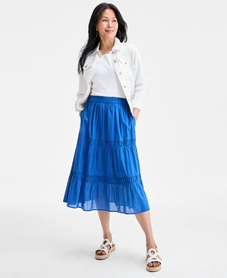 Style & Co Women's Cotton Lace Pull On Tiered Skirt, Exclusively at Macy's