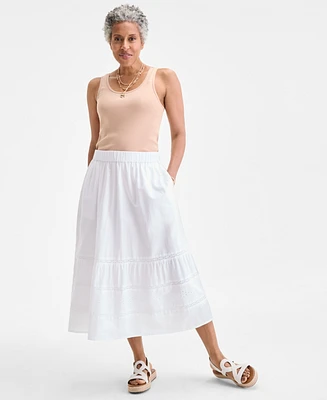 Style & Co Women's Cotton Lace Pull On Tiered Skirt, Exclusively at Macy's