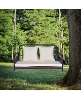 880LBS Wicker Hanging Porch Swing with Cushions