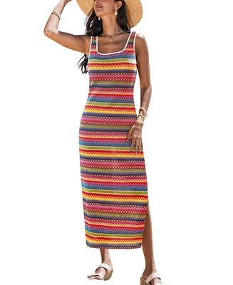 Cupshe Women's Prism Dream Striped Midi Beach Dress