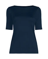 Lands' End Plus Supima Cotton Elbow Sleeve Boatneck Button Shoulder Tee