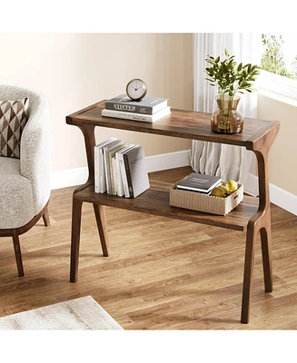 Tribesigns Narrow End Table for Living Room, 2-Tier Slim Sofa Side with Solid Wood Legs, Bedside Table, Nightstand Bedroom