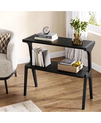 Tribesigns Narrow End Table for Living Room, 2-Tier Slim Sofa Side with Solid Wood Legs, Bedside Table, Nightstand Bedroom