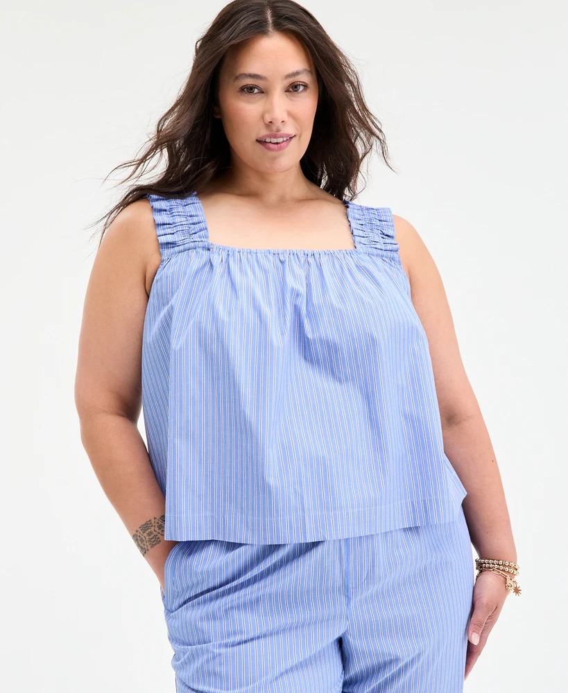 On 34th Plus Striped Square-Neck Sleeveless Top, Exclusively at Macy's