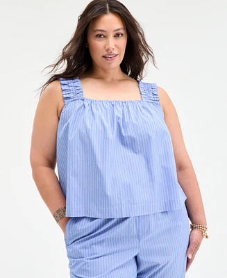 On 34th Plus Striped Square-Neck Sleeveless Top, Exclusively at Macy's