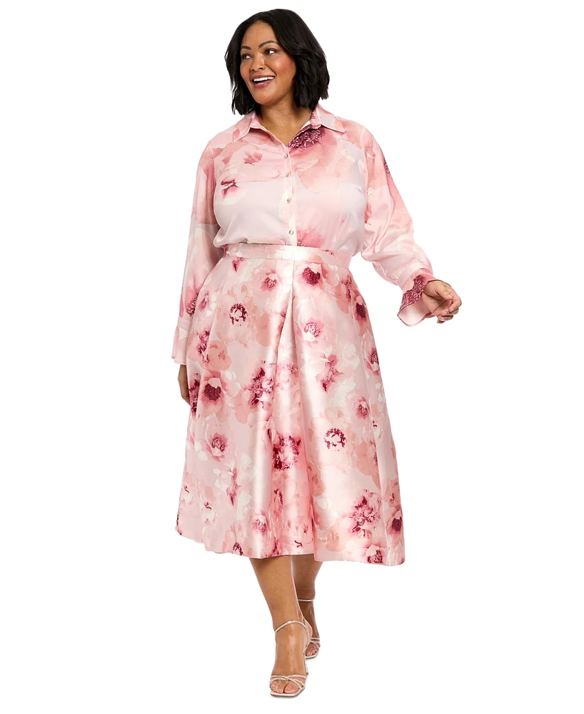 Muse Plus Floral-Print Pleated Skirt