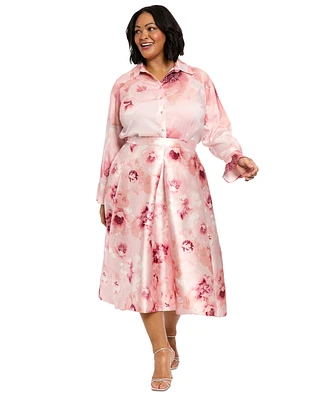 Muse Plus Floral-Print Pleated Skirt
