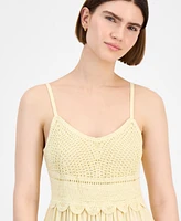 Pink Rose Juniors' Crochet-Bodice Tiered Mini Dress
