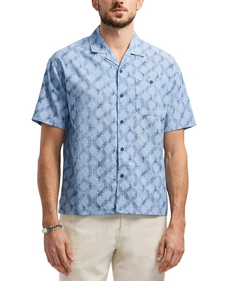 Men's Sonix Relaxed Fit Short Sleeve Wave Print Button-Front Camp Shirt
