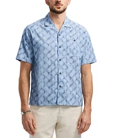Men's Sonix Relaxed Fit Short Sleeve Wave Print Button-Front Camp Shirt