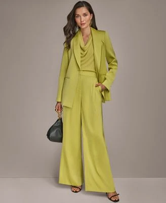 Donna Karan New York Womens Satin One Button Jacket Wide Leg Pants Regular Petite