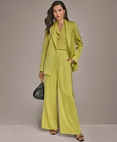 Donna Karan New York Womens Satin One Button Jacket Wide Leg Pants Regular Petite