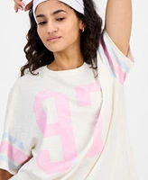 Juniors Sporty Jersey Boyfriend Tee Wide Leg Jeans